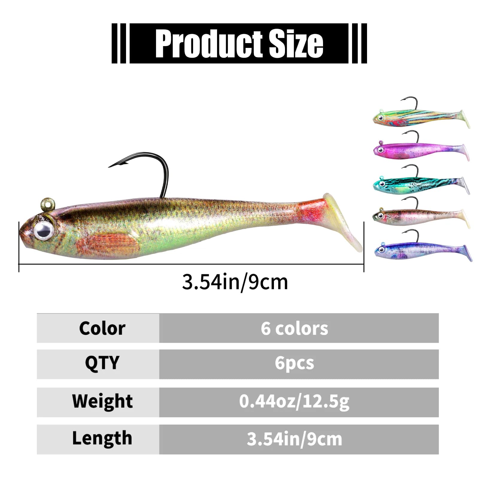 Sada měkkých silikonových návnad swimbait s hlavičkou, 6 ks