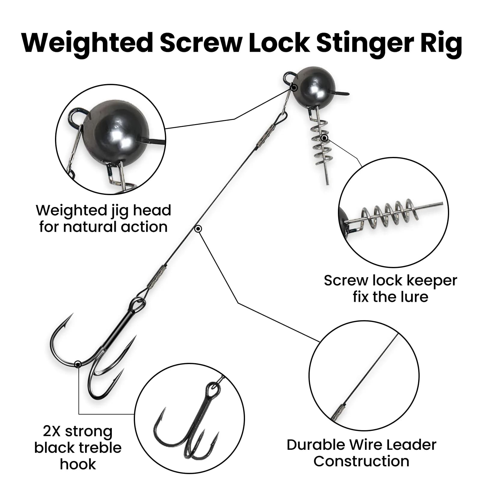 Kuličková hlavička s háčkem pro štíku - stinger rig s trojháčkem