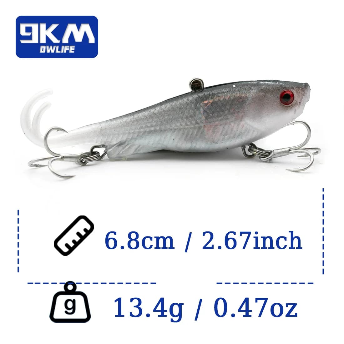 5 ks swimbaitů se rozštěpeným ocasem s hlavicemi a háčky