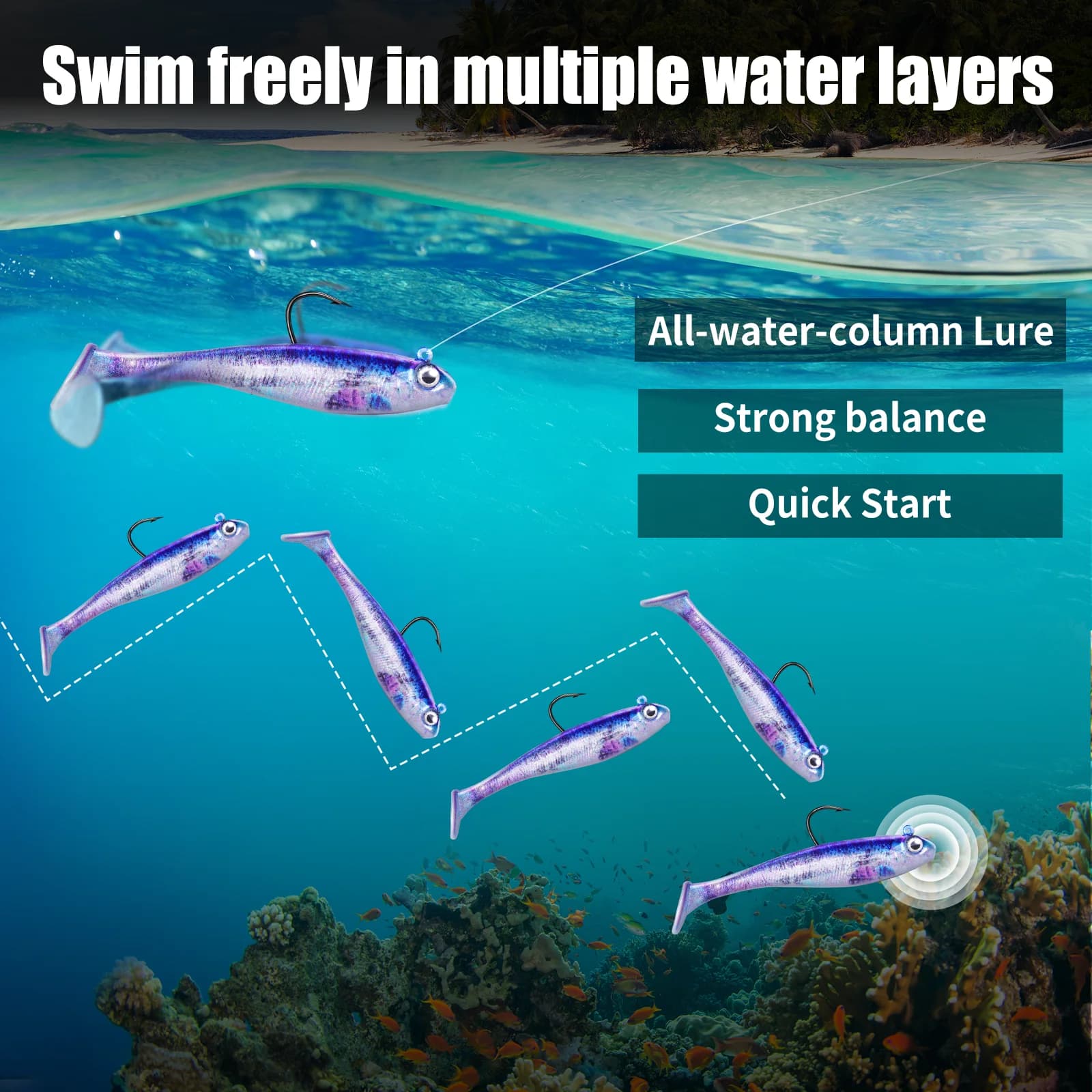 Sada měkkých silikonových návnad swimbait s hlavičkou, 6 ks