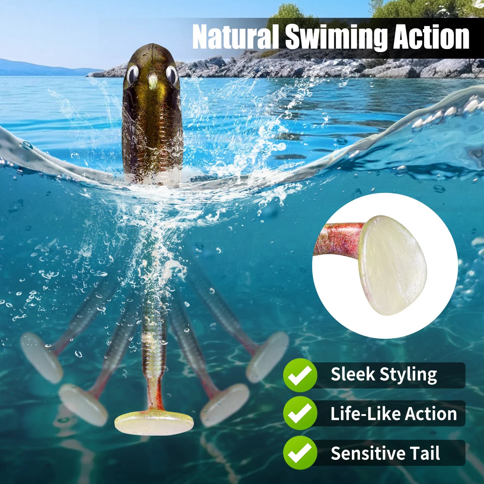 Sada měkkých silikonových návnad swimbait s hlavičkou, 6 ks