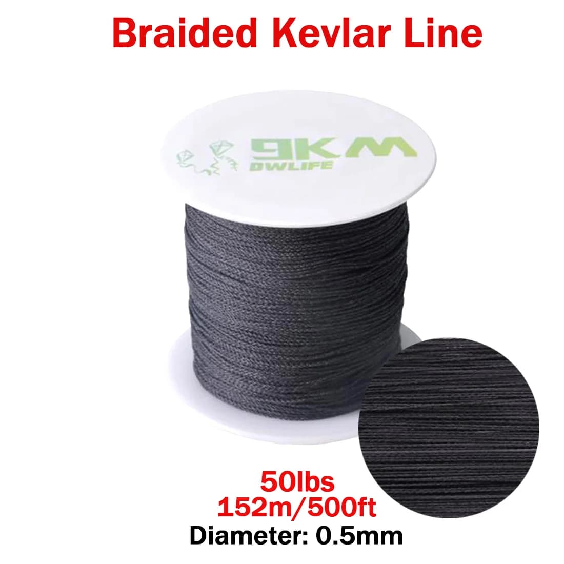 Černý opletený kevlarový šňůra, 50–2000 lb